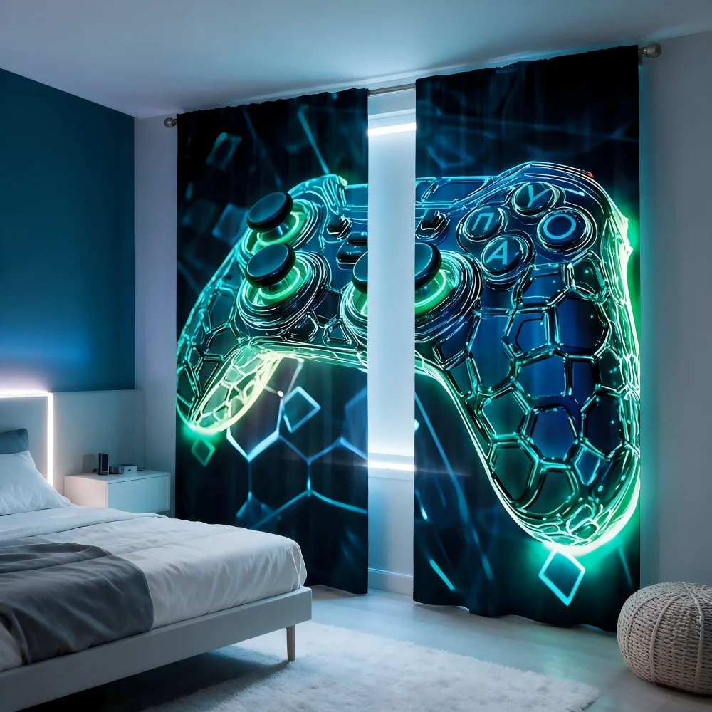 Esports Gaming Youtube - 2PCS Digital Printed Curtain, Neon Green